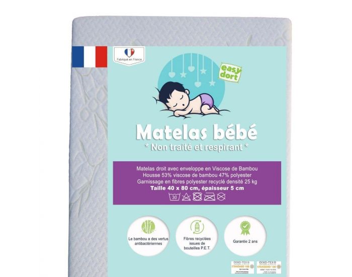 EASY DORT Matelas + 6 Draps Housse Multi + 2 Al�ses Coton - 40x80 cm (1)