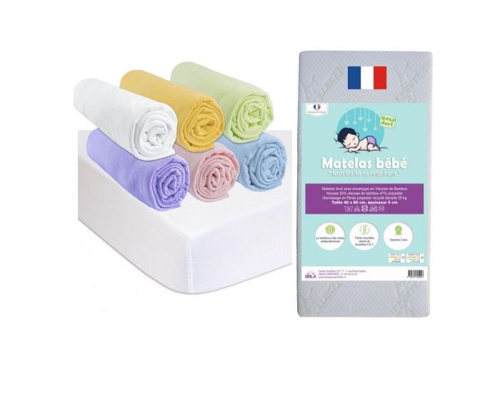 EASY DORT Matelas + 6 Draps Housse Multi + 2 Al�ses Coton - 40x80 cm (4)