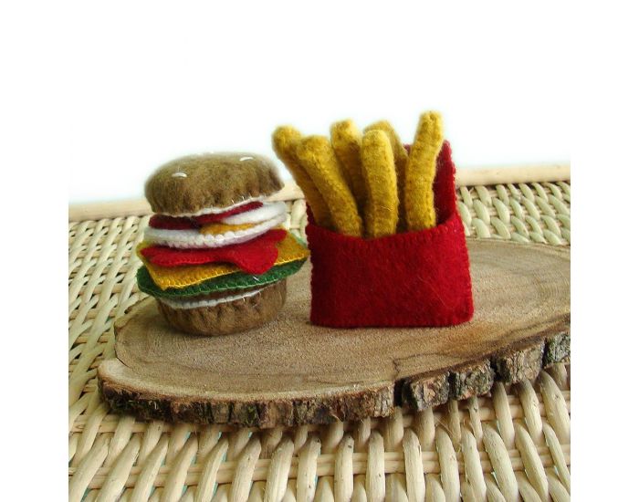PAPOOSE TOYS Set Repas en Laine Feutr�e - Hamburger Frites - D�s 3 ans (1)