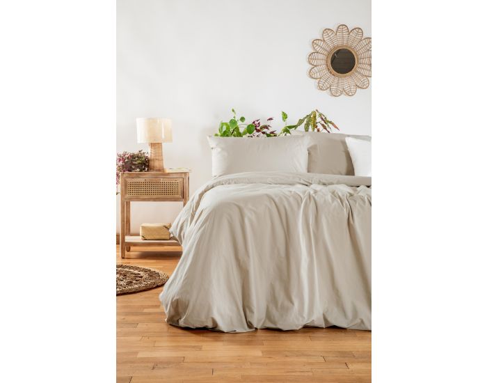 KADOLIS Drap Housse en Percale de Coton Bio Lav� Adulte - D�sert (1)