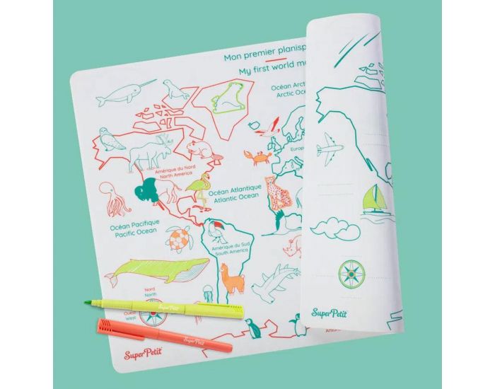 SUPER PETIT Set en silicone � colorier r�versible - Planisph�re - SUPERPETIT (4)