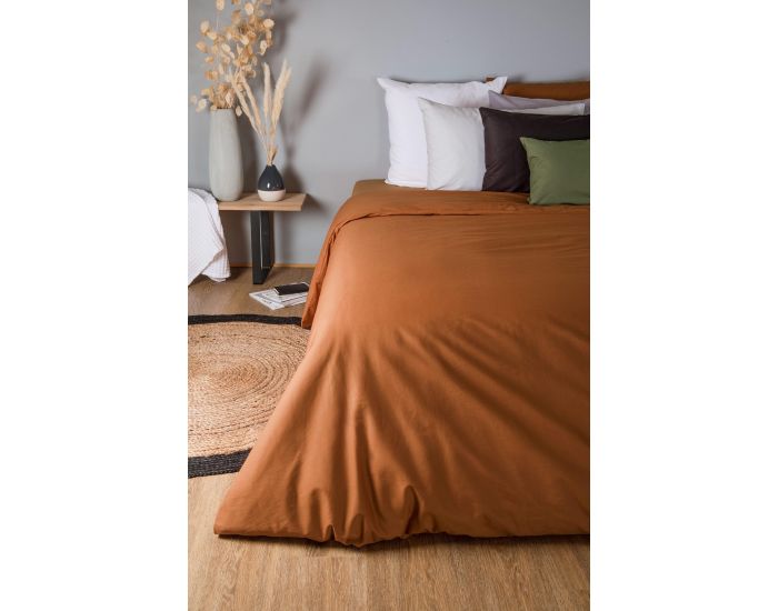 KADOLIS Housse de Couette Adulte en Coton Bio Coloris Uni - Noisette (5)