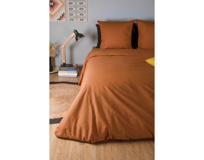 KADOLIS Housse de Couette Adulte en Coton Bio Coloris Uni - Noisette (7)