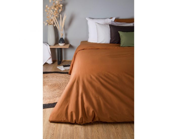 KADOLIS Housse de Couette Adulte en Coton Bio Coloris Uni - Noisette (8)