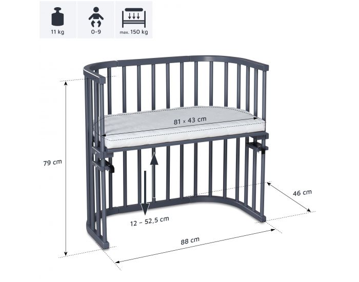 BABYBAY Lit berceau Cododo avec matelas - BabyBay Original Gris (3)