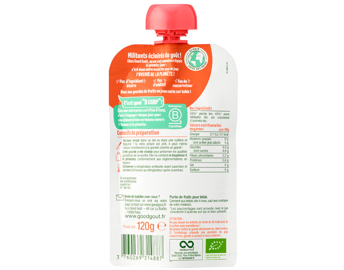 GOOD GOUT Gourde Pche Poire - Pure Bb 120g - Ds 4 Mois (1)