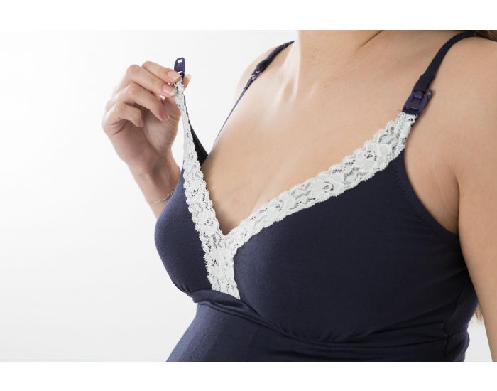 BOGEMA LINGERIE Nuisette de Grossesse et Allaitement - Iris Bleu Marine (1)