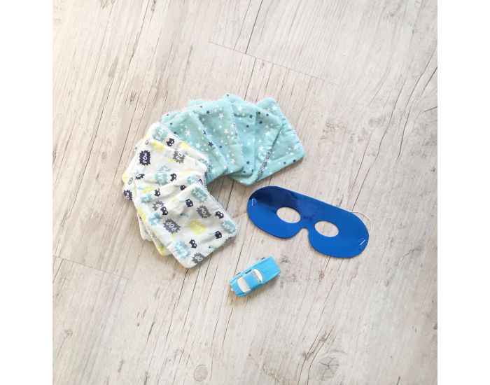 CAROTTE & Cie Lot de 10 Lingettes Lavables Super Hros et Etoiles Cladon (1)