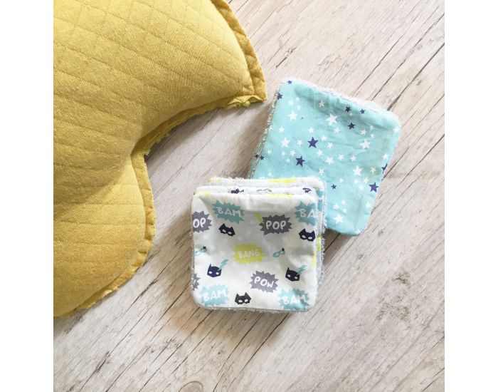 CAROTTE & Cie Lot de 10 Lingettes Lavables Super Hros et Etoiles Cladon (2)