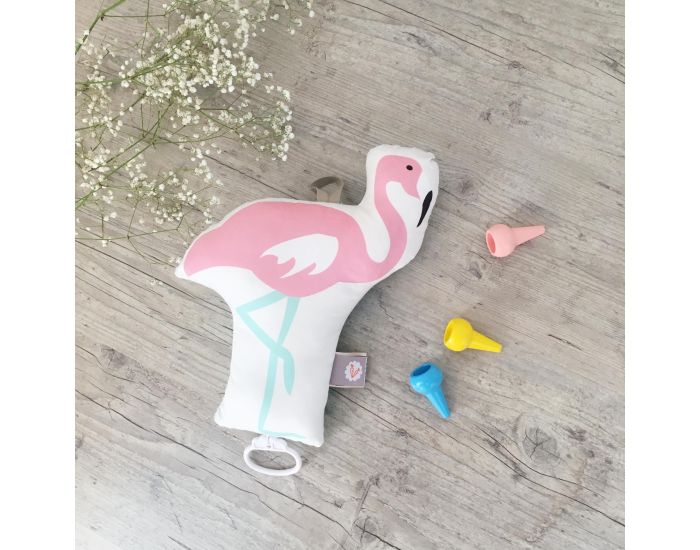 CAROTTE & Cie Coussin musical Flamant rose La vie en rose (1)