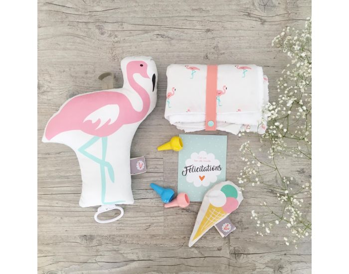 CAROTTE & Cie Coussin musical Flamant rose La vie en rose (2)