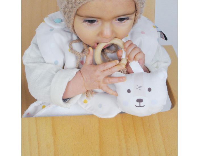 CAROTTE & Cie Anneau de dentition bois et tissu Ours polaire - Ds la Naissance (1)