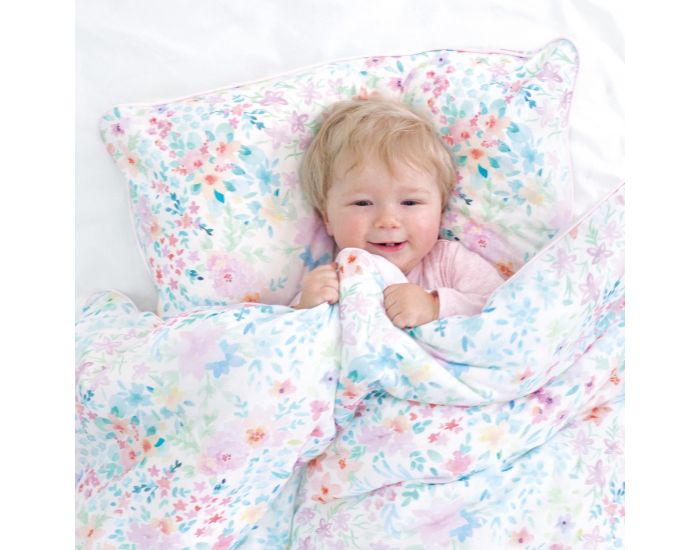 BEMINI Housse de lit 100x140cm Jersey Motif fleuri Cristal (1)