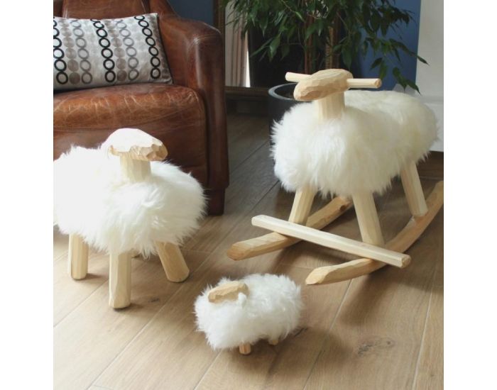SU�DE IMPORT Tabouret - Mouton - en Bois et Laine d'Agneau (3)