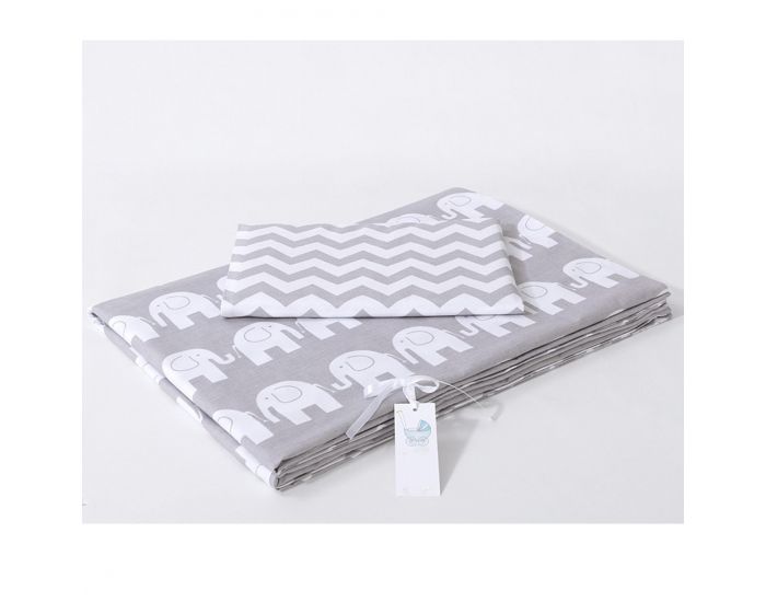 SEVIRA KIDS Tour de lit � coussins modulables avec parure r�versible - El�phants - Gris/Turquoise (7)