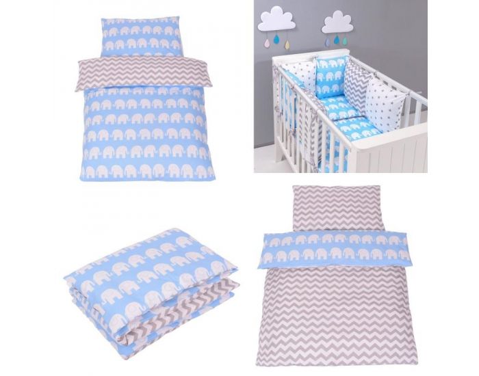 SEVIRA KIDS Tour de lit  coussins modulables avec parure rversible - Elphants - Bleu (2)