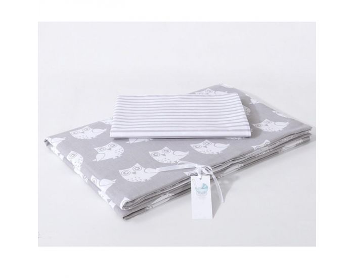 SEVIRA KIDS Tour de lit � coussins modulables avec parure r�versible - Hiboux - Gris/Rose (1)