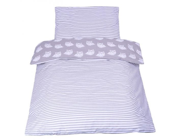 SEVIRA KIDS Tour de lit � coussins modulables avec parure r�versible - Hiboux - Gris/Rose (3)