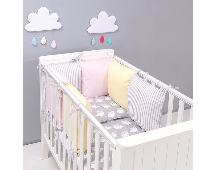 SEVIRA KIDS Tour de lit � coussins modulables avec parure r�versible - Hiboux - Gris/Rose (7)