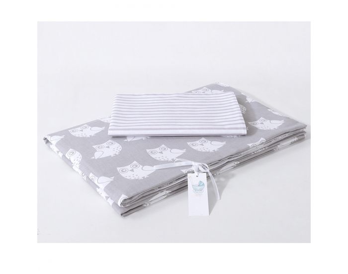 SEVIRA KIDS Tour de lit � coussins modulables avec parure r�versible - Hiboux - Gris/Rose (8)