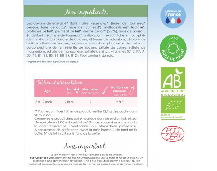 EVERYMILK Lait de Suite 2 - 6 Mois � 1 An - 800 g (3)