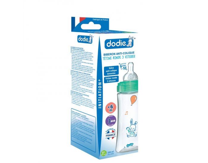 DODIE Biberon Anti-Colique Initiation + T�tine Ronde 3 Vitesses D�bit 3 - 330 ml - +6 mois  (1)