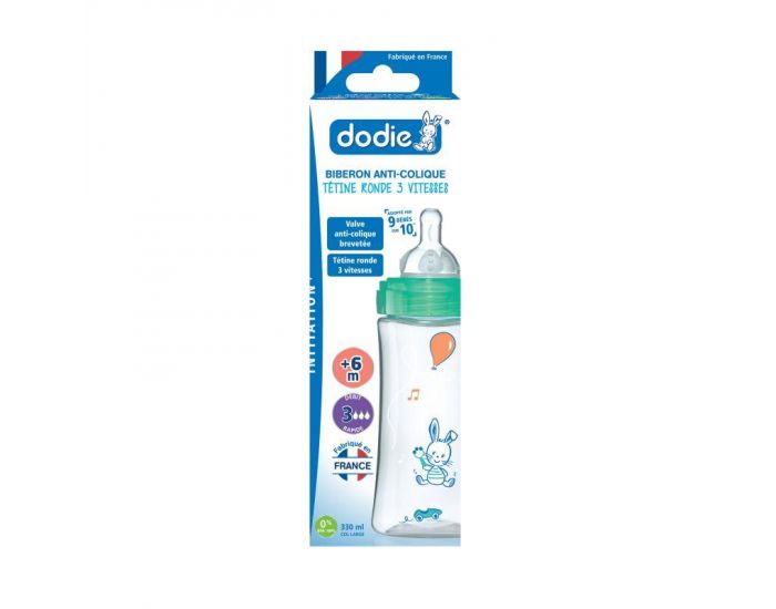 DODIE Biberon Anti-Colique Initiation + T�tine Ronde 3 Vitesses D�bit 3 - 330 ml - +6 mois  (2)