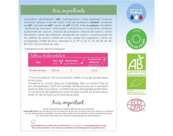 EVERYMILK Lait Croissance 3 - de 10 Mois � 3 Ans - 800 g (5)