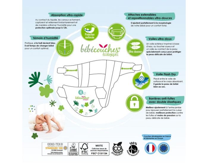 B�B�COUCHES �COLOGIQUES Couches Ecologiques T4 / 7-18kg / 60 couches (6)