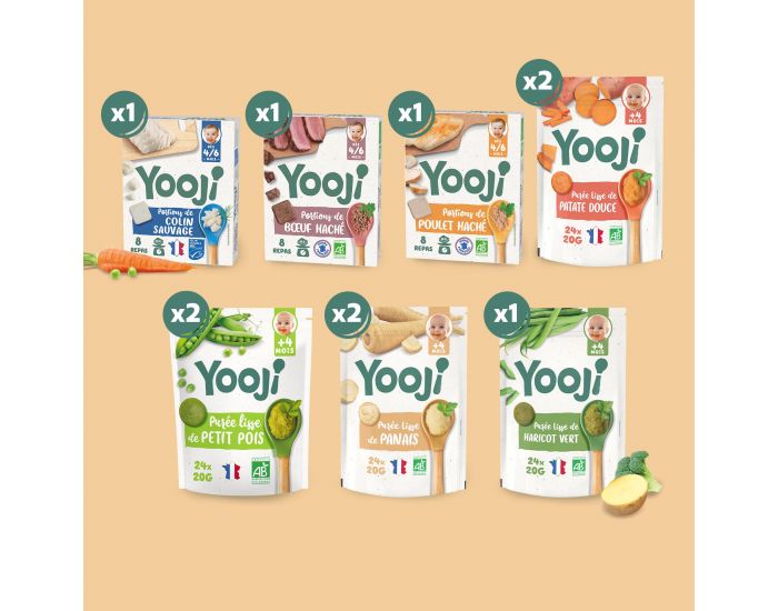 YOOJI Panier 1 Mois de Repas - Pur�es Lisses de L�gumes & Hach�s de Viandes et Poissons - D�s 6 mois (1)