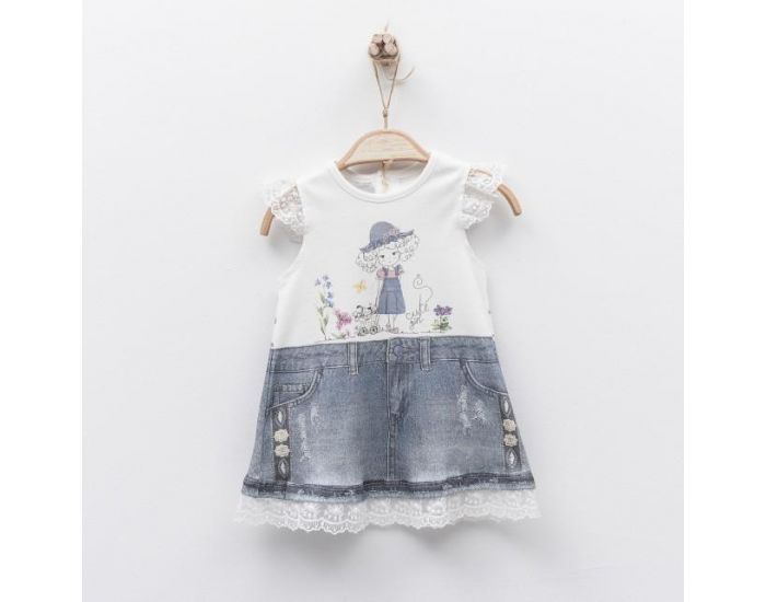 SEVIRA KIDS Robe bb en coton biologique de 3 mois  2 ans - Impression 3D - Collection Adle Blanc (12)