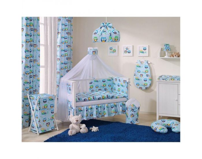 SEVIRA KIDS Parure de lit b�b� avec tour de lit - Fantaisie Hiboux Bleu - 3 pi�ces (1)