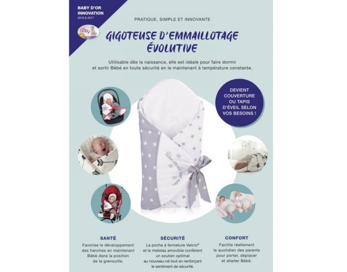 SEVIRA KIDS Gigoteuse d'emmaillotage volutive - label d'Or Innovation - Royal (1)