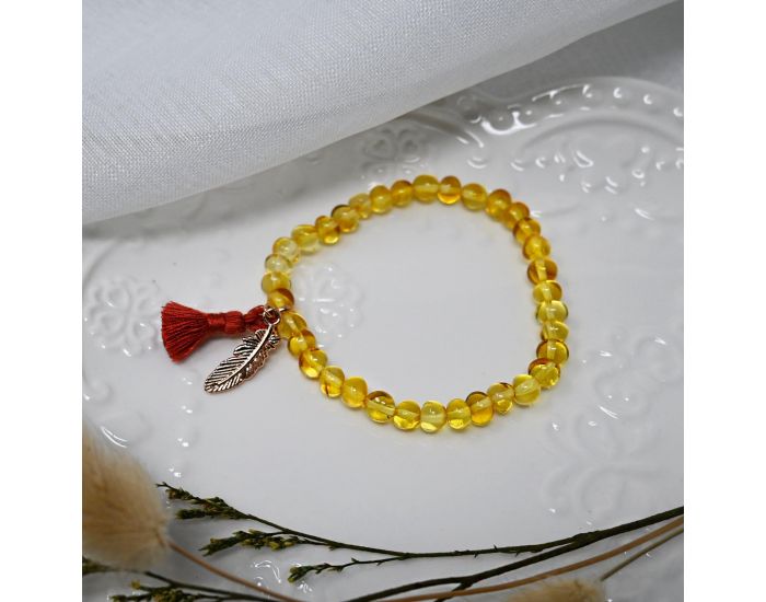 IRR�VERSIBLE Exclu Web - Bracelet Adulte - Ambre Honey, Pompon Rouille et Plume Or Rose (1)