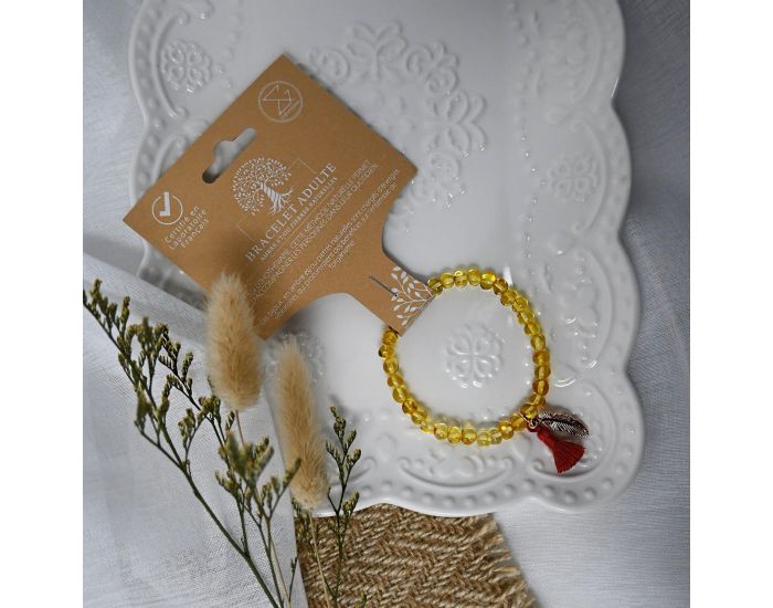 IRR�VERSIBLE Exclu Web - Bracelet Adulte - Ambre Honey, Pompon Rouille et Plume Or Rose (3)