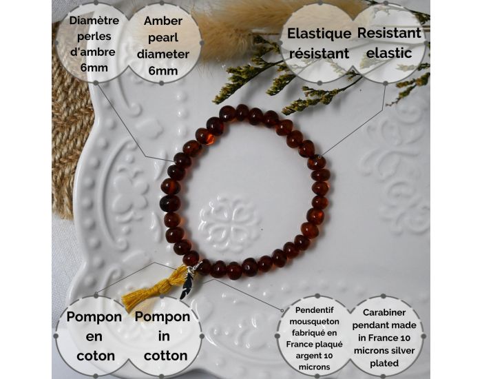 IRR�VERSIBLE Exclu Web - Bracelet Adulte - Ambre Cognac, Pompon Moutarde et Plume Argent (4)