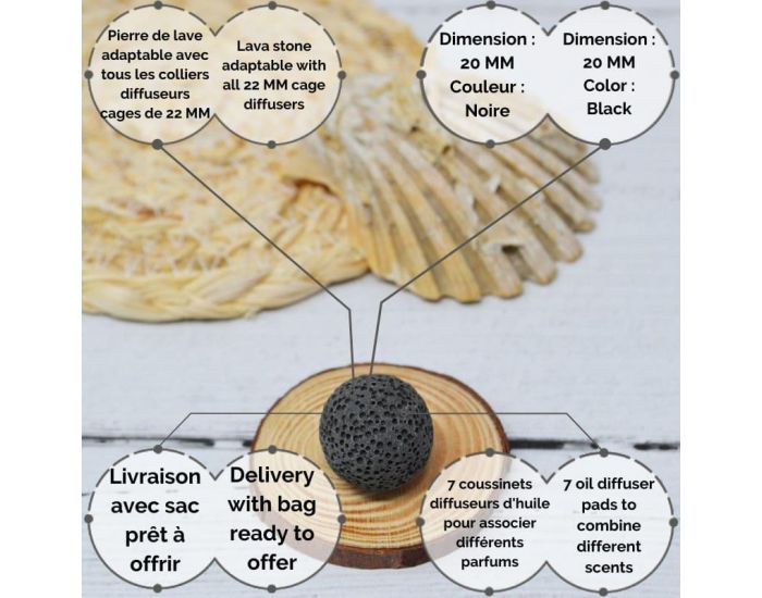 IRR�VERSIBLE Bille de Lave Noire pour Collier Cage Aromath�rapie (2)