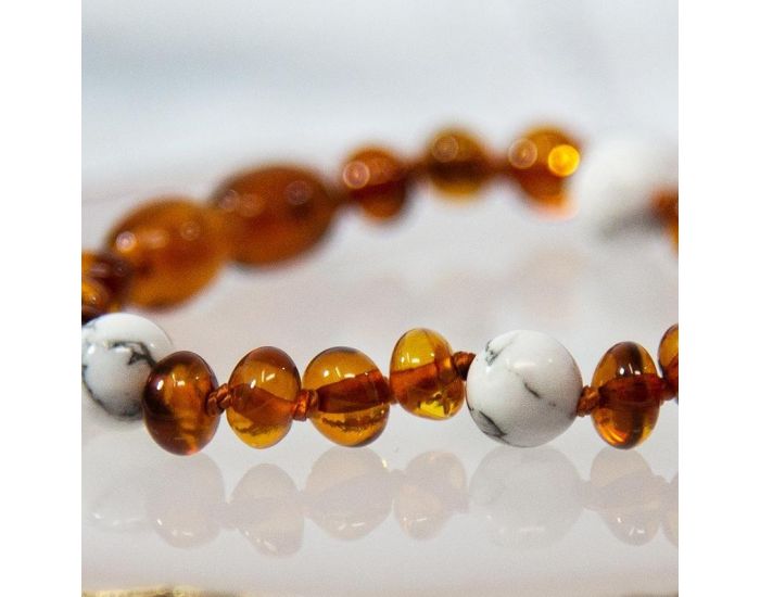 IRR�VERSIBLE Box Bracelet et Collier B�b� / Bracelet Adulte - Ambre Cognac / Howlite (3)