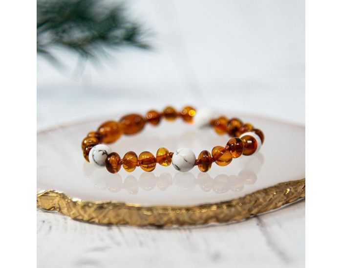 IRR�VERSIBLE Box Bracelet et Collier B�b� / Bracelet Adulte - Ambre Cognac / Howlite (4)