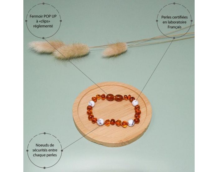 IRR�VERSIBLE Box Bracelet et Collier B�b� / Bracelet Adulte - Ambre Cognac / Howlite (5)