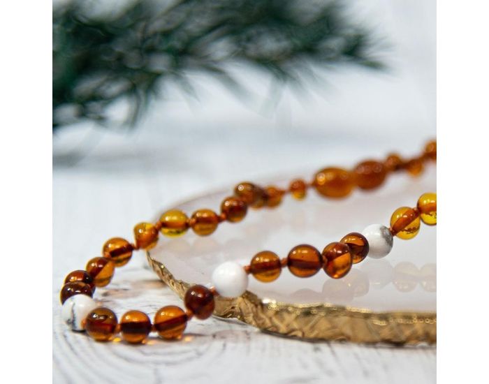 IRR�VERSIBLE Box Bracelet et Collier B�b� / Bracelet Adulte - Ambre Cognac / Howlite (7)