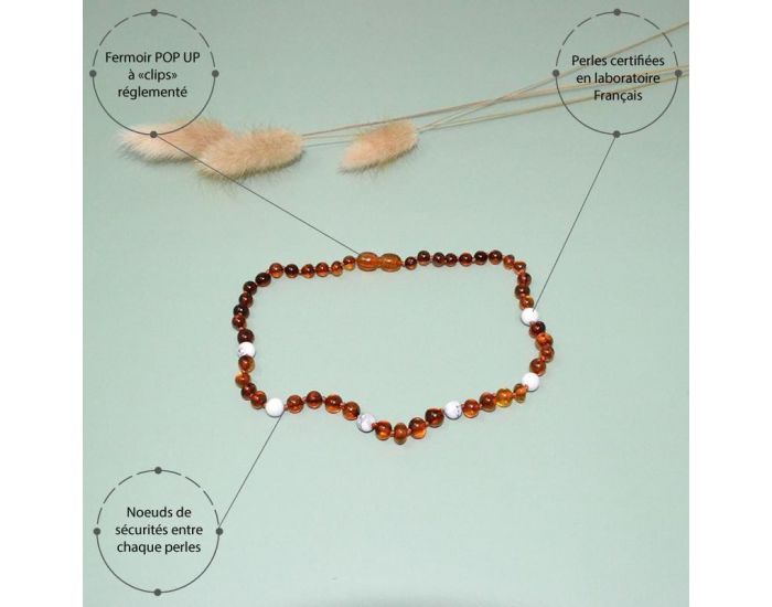 IRR�VERSIBLE Box Bracelet et Collier B�b� / Bracelet Adulte - Ambre Cognac / Howlite (8)