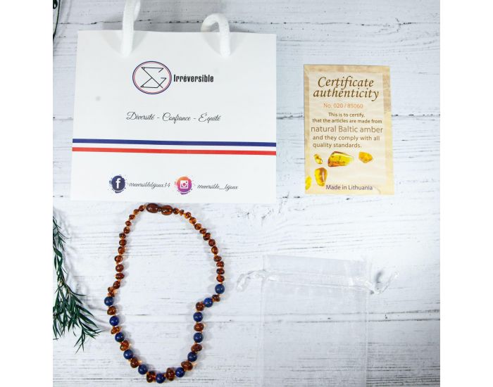 IRR�VERSIBLE Collier B�b� - Ambre Cognac / Lapis Lazuli (6)