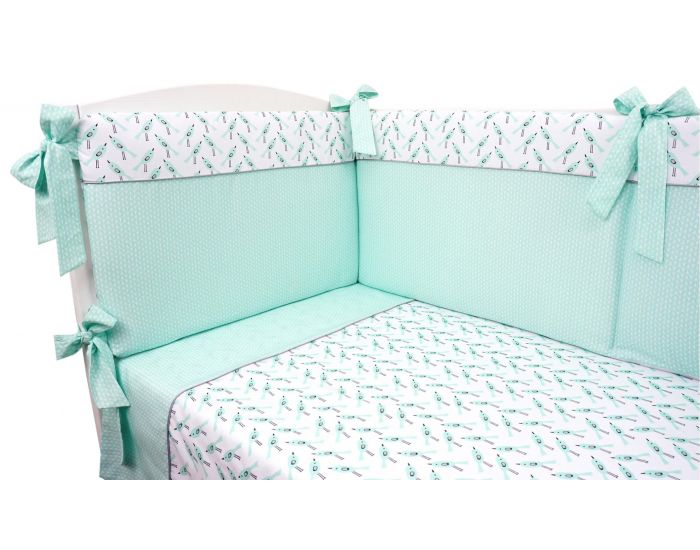 SEVIRA KIDS Parure de lit b�b� avec tour de lit design r�versible - Alouette Vert menthe Vert menthe (16)