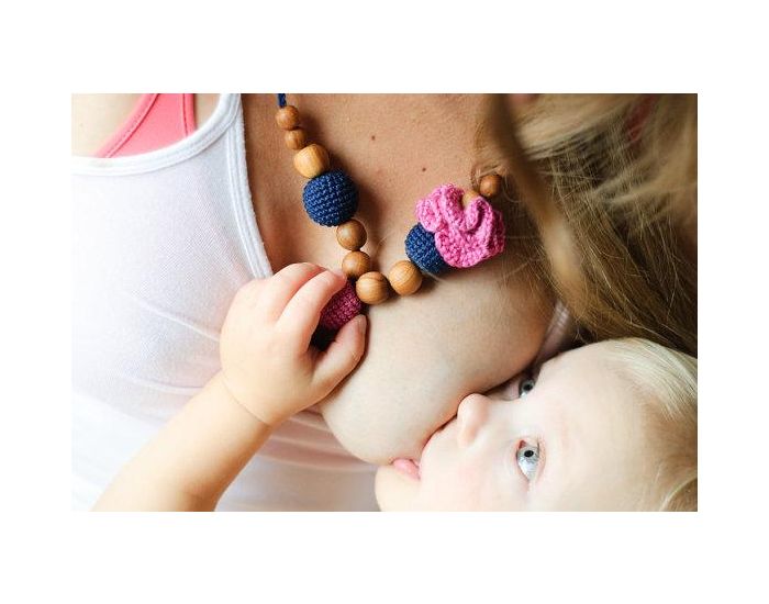 KANGAROO CARE Collier d'allaitement et de portage Navy blue & Pink Chne - FM011 (2)