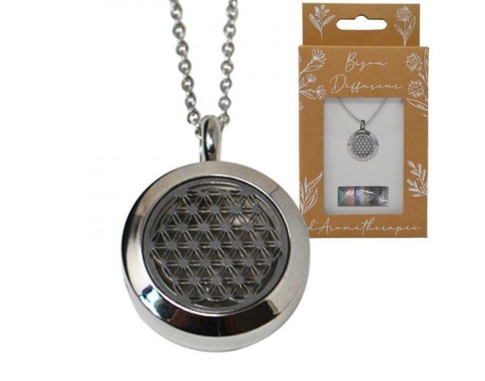 IRR�VERSIBLE Collier M�daillon Diffuseur d'Huiles Essentielles - Fleur de Vie avec 7 Feutrine (1)