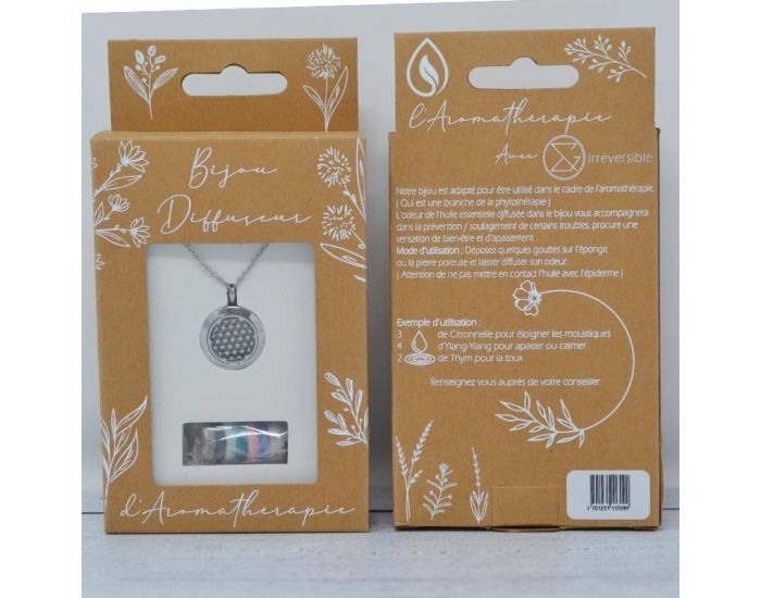 IRR�VERSIBLE Collier M�daillon Diffuseur d'Huiles Essentielles - Fleur de Vie avec 7 Feutrine (7)