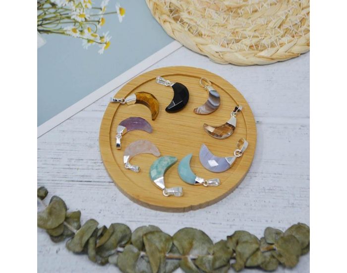 IRR�VERSIBLE Pendentif Lune - Plaqu� Argent - Pierres Naturelles (1)