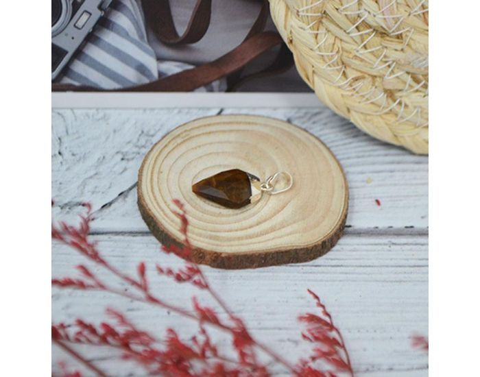 IRR�VERSIBLE Pendentif Losange - Plaqu� Argent - Pierres Naturelles (8)