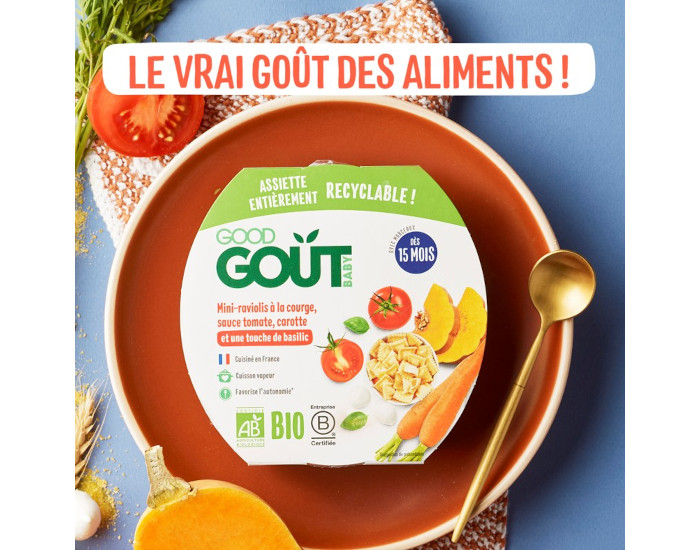 GOOD GOUT Petit Plat B�b� Mini-Raviolis � la Courge, Sauce Tomate, Carotte - 190g  - D�s 15 mois (1)